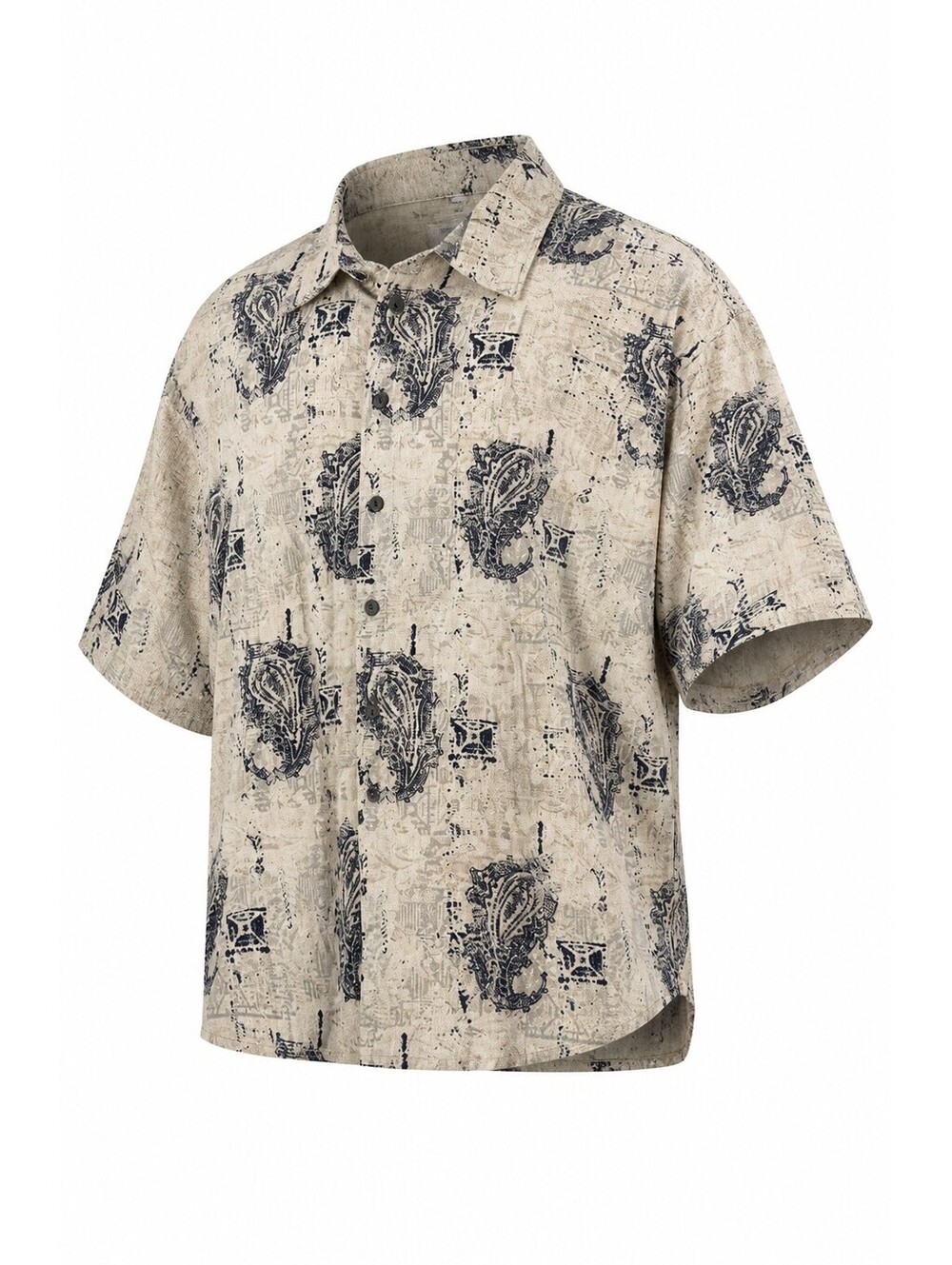 J. Ferrar Men's 2X Beige and Black Patterned Short Sleeve Shirt